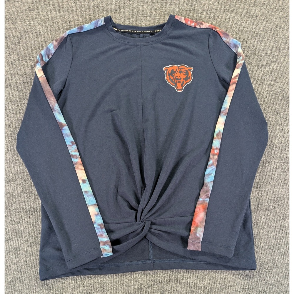 MSX Michael Strahan NFL Chicago Bears Navy Tie Dye Stripe Twist Front Top Small